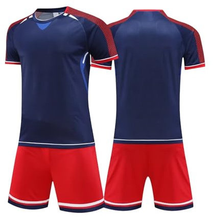 Cozozn sportkläder pojkar fotboll tröja barn träningsoverall kläder barn outfit set jersey set, Blå röd, 10-11 år