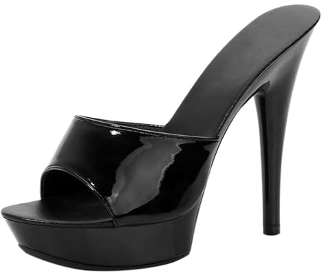 Pantuflas sin cordones para mujer, versátiles, sexy, tacones altos, delgados, a la moda, sexy, de tacón alto, sandalias tipo zuecos para mujer con hebilla, Black, 38 EU