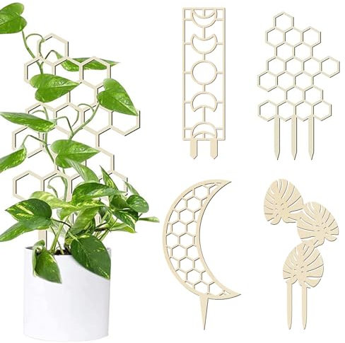 FOSDICK Lot de 4 Tuteur Plante Grimpante, Tuteur Plante Interieur en Bois, Treillis pour Plantes d'Intérieur, Mini Plantes en Pot, Support pour Plantes pour Plantes en Pot et Aux Vignes et Fleurs