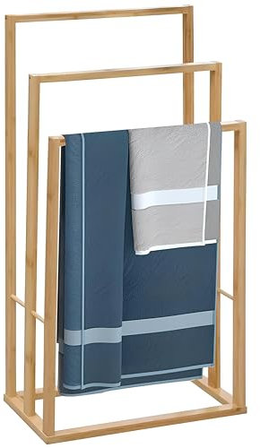 Toallero de Pie de Bambú Triple, Soporte de Toallas Múltiple para Baño de Bambú con 3 Brazos para Colgar Toallas, Ideal para el Hogar y el Baño, 42x24x81.5cm