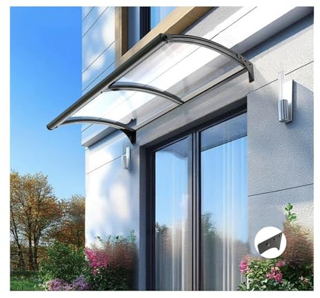 Tettoia per porta esterna in alluminio, facile installazione, doppia facciata, design a foglia (65 x 250 cm), protezione resistente alle intemperie per ingressi