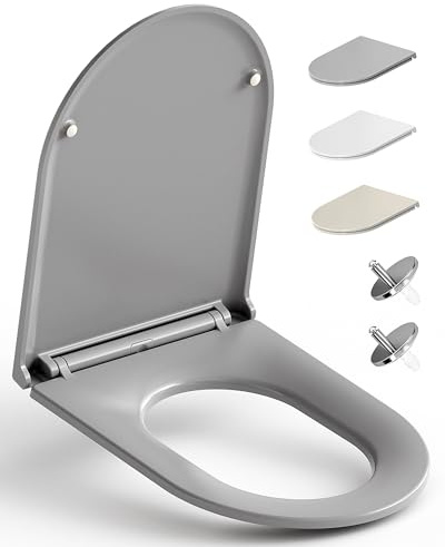 HySail Tapa WC Universal Con Cierre Amortiguado – Ecológica, Resistente a la Decoloración, Con Liberación Rápida Para una Limpieza Fácil (Gris, Forma en D Alargada)