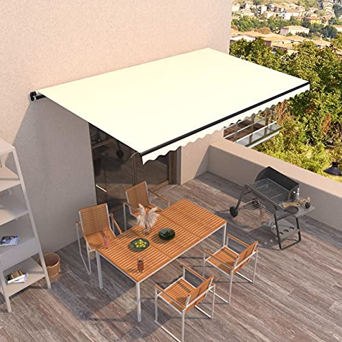 Toldo retráctil manual para balcones, 500 x 300 cm, color crema, toldo para exteriores con brazos extensibles, resistente a la intemperie, solución de sombra para patio