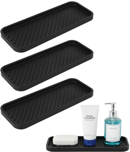 ywchoshe 3 Pezzi Vassoio Porta Spugne Lavello Cucina, Portaspugne per Lavello Cucina, Tappetini Drenanti in Silicone Nero, Organizer per Lavellos in Silicone Antiscivolo, per Scolapiatti Tazze Bagno