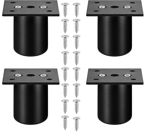 Lot de 4 pieds de meubles réglables en hauteur en aluminium (5 cm) - Noir - Pieds d'armoire et de table pour cuisine, salle de bain et salon - Équipements de sol stables pour canapé, lit, lavabo et
