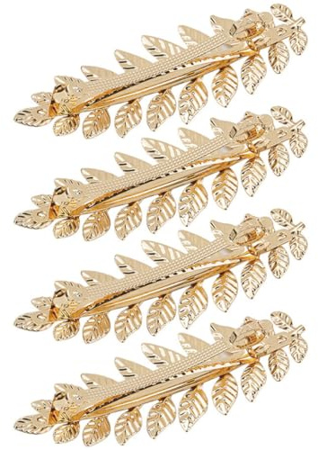 Barrettes à Cheveux pour Femmes de Feuille, 4 Pièces, Fer | Barrette Élégante, Pince à Cheveux, Pinces à Cheveux pour Queues de Cheval, Or