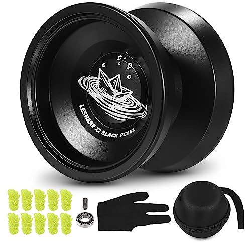 BuyWeek YoYo Ball de Aluminio, Juguete YoYo de competición Profesional con Guante de rodamiento de precisión y Bolsa de Almacenamiento para Regalo de Adultos (Negra)