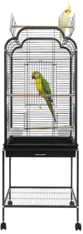 Cage à Oiseaux sur roulettes Double Toit Ouvrant Plateau Coulissant Étagère