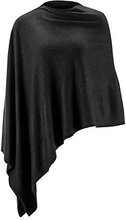 Fomolom Women Ponchos Sweater Versatile Lightweight Solid Knitted Shawl Wrap Scarf Cape Accessories for Womens Black