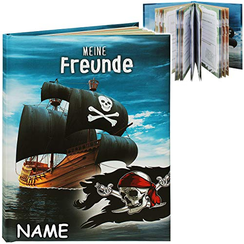 Freundebuch Meine Freunde Pirat - Piratenschiff - inkl. Name - A5 - Buch gebunden für Schule/Vorschule/Kindergarten/Kita - Kind - Kinder Poesiealbum..