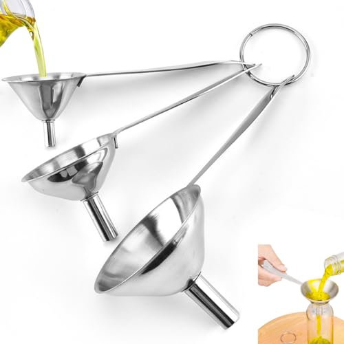 3 imbuti da cucina in acciaio inox, con cannello lungo per il trasferimento di olio, liquidi e polveri