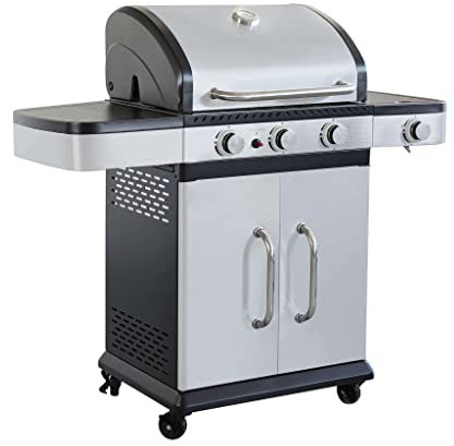 CAESAROO Barbecue a Gas con Tre fuochi Connor in Acciaio Verniciato Grigio e Nero - Nero e Grigio