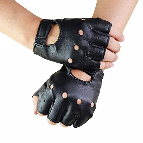 HINAA Unisex-Handschuhe für Herren und Damen, fingerlos, PU-Leder, Punk, für Motorfahren, Spanien, Schaffell, Halbfinger-Handschuhe