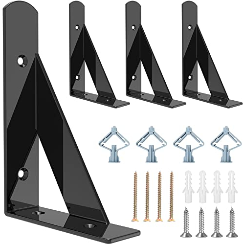 Regalhalterung 15 X 10 cm, Regalwinkel Schwarz Metall 6 Inch, 90 Grad Regalträger, Regalträger für Wandmontage und Gipskarton, Tragkraft 100 kg, 4 Stück