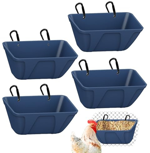 Chicken Feeder Hanging Feed Trough for Goat, Sheep, Piglet, Deer, Dog, Duck, Poultry Waterer Small Livestock Water Bucket Feeder Goat Supplies Feeder (4, Blue)