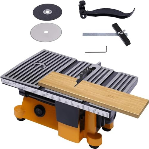 Mini Table Saw - 4 Inch Mini Electric Table Saw Multifunction Bench Saw Lightweight DIY Model Cutting Tool Cut Saw with 2 Saw Blades 4500RPM Bench Saw for DIY Metal Glass Stone Wooden Model Crafts