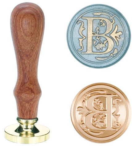Poemluve sigillstämpel med bokstäver AZ 25 mm vintage vaxsigill stämpelset med trähandtag för gåvor, förpackning, gratulationskort, inbjudningar, gör-det-själv (bokstav B)