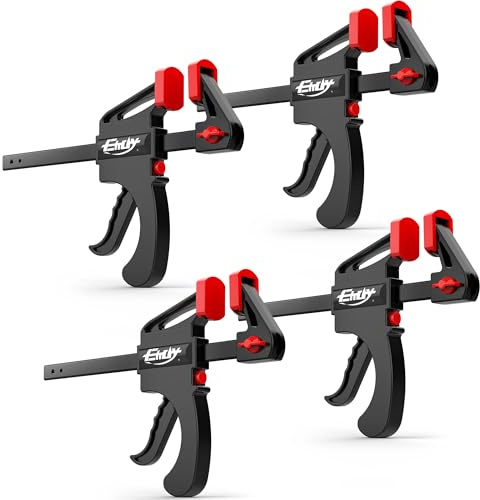 EHDY Bar Clamps for Woodworking, One-Handed Clamp/Spreader, 6-Inch Wood Clamps Set, Light-Duty Quick-Change F Clamp with 130 lbs Load Limit, 4-Pack