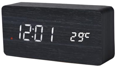 HZDHCLH Funkwecker LED-Anzeige Digitaler Wecke Snooze-Funktion, DREI Wecker,Datum Temperatur,Einstellbare Helligkeit mit Ladegerät (Rechteckig schwarz)