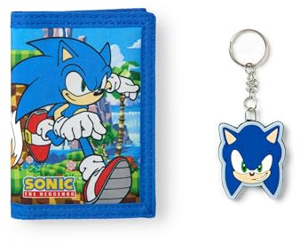 Sonic The Hedgehog Jungen-Geldborse mit Klettverschluss | Blaue dreifach Faltbare Geldborse mit Sonic and Tails-Grafikdruck fur Kinder