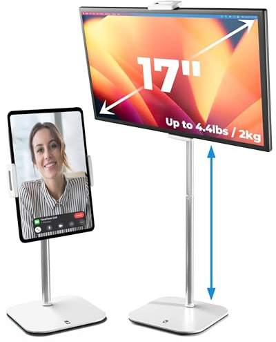 COOPER TabStand Soporte Tablet Escritorio 51 cm, Soporte iPad y Monitor Portátil hasta 17, Carga máx. 2 kg, Soporte Tablet Ajustable, Compatible iPad Apple, Samsung, Kindle, Fire (Blanco Escarchado)
