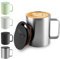 Homealexa 400 ml Coffee Mug, Double-Walled Vacuum Thermal Coffee Mug, Coffee and Tea Cup, Stainless Steel, Thermal Mug with Handle and Sliding Lid Silver