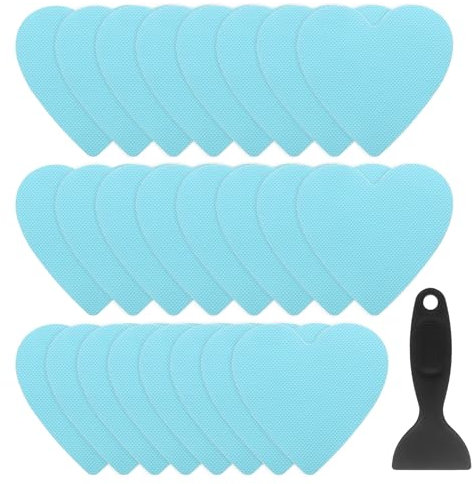QUARKZMAN 24 Piezas de Pegatinas Antideslizantes para Bañera Ducha Piso 4 Cinta Adhesiva Antideslizante Estilo Corazón con Raspador para Baño Cocina Escalones de Bañera, Azul
