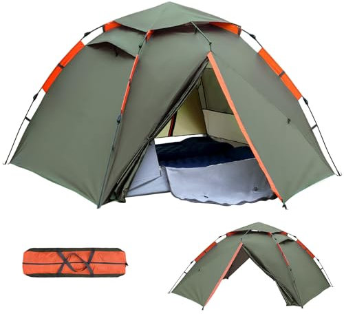 Camping Zelt Pop Up Zelte 2-4 Personen 300x240x145 cm PU5000 Doppelschicht Automatisches Sofortzelt Wasserdicht Winddicht Wurfzelt Tunnelzelt Quick Up Zelt für Trekking Familien Campingzelt