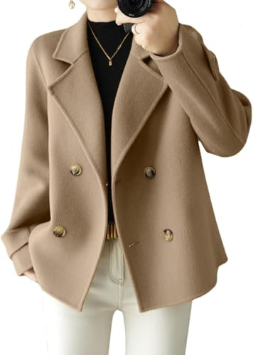 Goolecrimp Cappotto Corto Da Donna in Misto Lana Casual Elegante Da Lavoro Con Risvolto Autunno E Inverno Giacca Spessa Doppiopetto Alla Moda