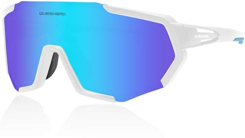 Queshark Occhiali Veloci, 32g Ultraleggero | Anti-UV400 | TR90 Telaio | Antiscivolo, Occhiali Sportivi Uomo per Ciclismo Corsa Guida Pesca Golf Sport All'aperto