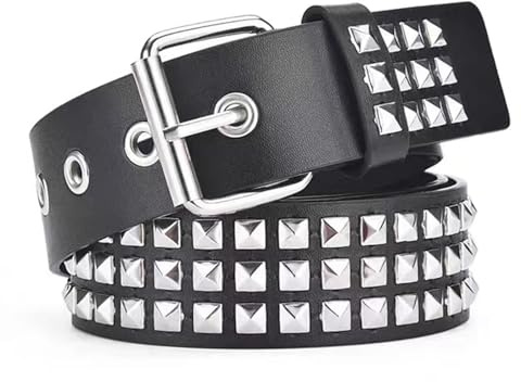 XIABYAYU Ceinture Cloutée, Ceinture Cloutée Punk, Ceintures en PU avec Rivets Carrés Métalliques, 110cm, Gothique Accessoire, Ceintures Noir Rock pour Homme et Femme, Jeans, Robe