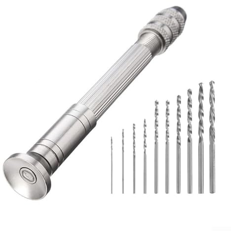 Mini trapano a mano compatto in alluminio 0 3 3 2 mm mandrino, progettato per gioielli in legno e foratura di modelli, adatto per vari materiali tra cui plastica e gomma (set da 11 pezzi)