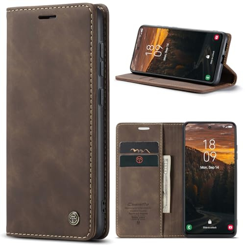 Phernykas Handyhülle für Samsung Galaxy S25 FE Hülle Leder,Magnetische Klapphülle mit kartenfach und Standfunktion Smartphone Schutzhülle Lederhülle Samsung Galaxy S25 FE Flip Book Case (Kaffee)