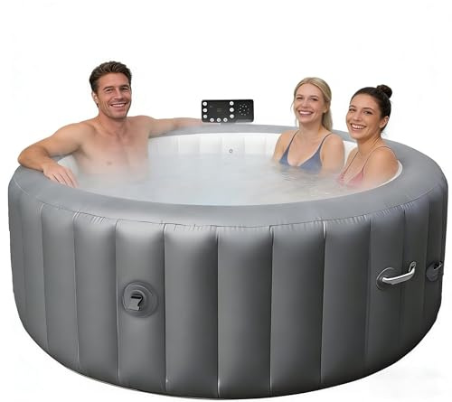 Bañera de hidromasaje Inflable para 4 Personas con 130 chorros y Luces LED, bañera de hidromasaje portátil para Exteriores con Calentador de 104 °F, PVC Duradero de 3 Capas, inflado con un Solo Clic