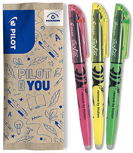 PILOT - 3er-Set FriXion Light - Radierbarer Textmarker - Neongelb, Neonpink, Grün - Keilspitze für feine oder breitere Linien