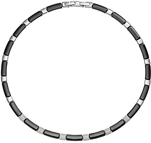 Jobo Damen-Halskette aus schwarzer Keramik mit Edelstahl und Zirkonia 47 cm