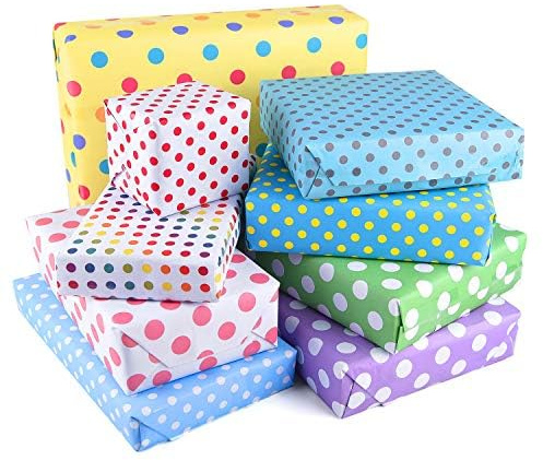 PLULON 18 Sheets Polka Dot Birthday Wrapping Paper Colorful Folded Gift Wrapping Paper