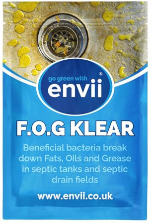 Envii F.O.G Klear – Entfernt Fett, Öl und Fett aus Abflüssen, Küchenspülen, Fettabscheidern und Klärgruben, 12-monatige Behandlung