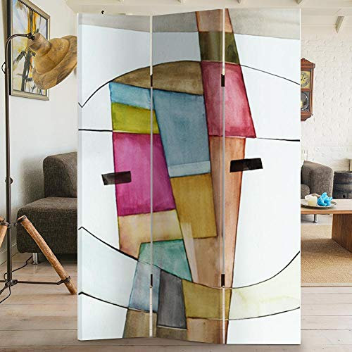 BAKAJI Paravento Separè 3 Pannelli Struttura in Legno Rivestimento in Tela con Stampa Fronte Retro Quadro Astratto Divisorio Richiudibile Pieghevole Design Moderno 120 x 180H cm