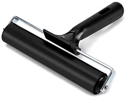 QWORK Gummiwalzen, Kleberwalze, Andrückroller für linoldruck, Stempeln, Drucken, Tapeten und Kunsthandwerk, Schwarz, 15 cm