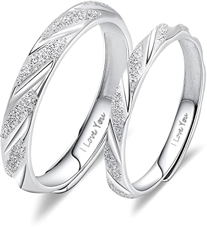 ANAZOZ Anillo Grabado (Te Amo), Anillos de Compromiso para Pareja, Alianzas de Plata 925, Anillo Redondo Ajustable
