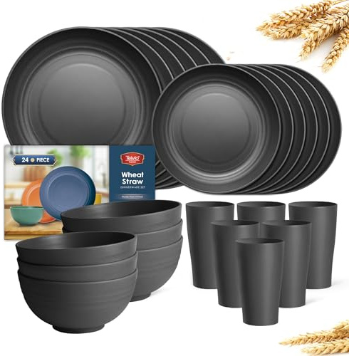Teivio 24 Piece Flatware Plates and Bowl Set for 6, Dish Set for Kitchen