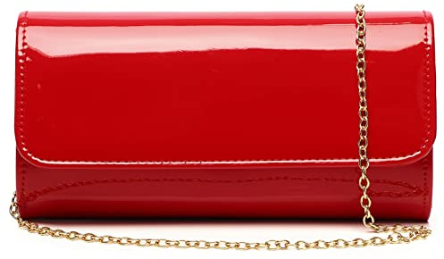 Bolso de noche de cuero de patente para mujer, bolso de hombro elegante bolso de color sólido para boda, fiesta de graduación, rojo (Red-C),