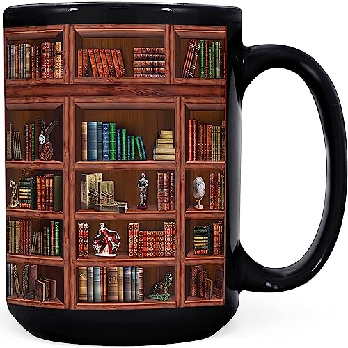 2IMT Books Mug Librarian Gifts for Book Lovers Women - Library Coffee Mug Book Club Gifts for Women - Reading Bookish Items Bookworm Librarian Lovers for Readers Writer Black 15oz