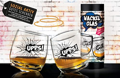 Lot de 2 verres à whisky « UPPS ! » - Verre à whisky - Verre cognac - Volume : 200 ml - Dans une boîte cadeau de qualité supérieure