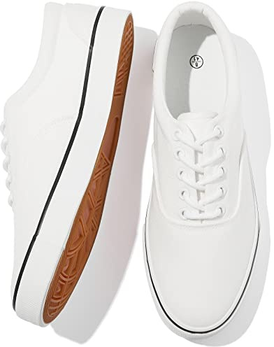 FRACORA Chaussures basses en toile à lacets pour homme, blanches
