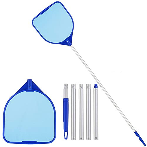 Kescher Leaf Skimmer net, Fein Skimmer Netz Poolkescher Set Stabil mit 5x26cm/5x10.2 Teleskopstange, Reinigung Pool Pflegeset für Schwimmbad, Gartenteich, Whirlpool, Spa