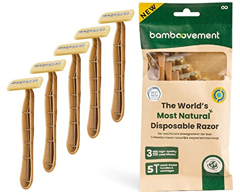 The Bamboovement 99% Plastikfreier Nachhaltiger Einwegrasierer für Männer – 3 Premium-Klingen für eine schnelle und sanfte Rasur, umweltfreundlicher Nassrasierer für Herren, Unisex-Set mit 5 Rasierern
