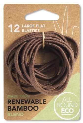 All Round Eco, Lot de 12 élastiques plats en bambou pour cheveux Marron