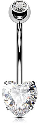 OUFER 14G Bauchnabelpiercing Titan 14 mm Stablänge Herz Piercing Bauchnabel Lang Kurz CZ Edelstein Kugeln Belly Button Piercing Navel Bars Silber 1.6mm Nabelring Frau Geschenk Schmuck
